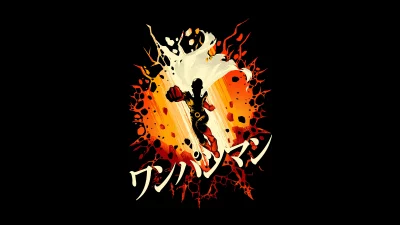 One-Punch Man Saitama in Dynamic Leap Against Fiery Explosion Backdrop image