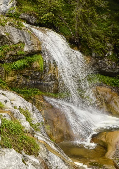 Dynamic Waterfall Flowing Over Mossy Rocks and Lush Greenery in Natural Forest Environment image