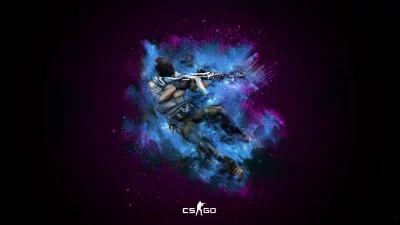 Dynamic CSGO Soldier Firing Rifle Amidst Vibrant Blue and Pink Dust Explosion image