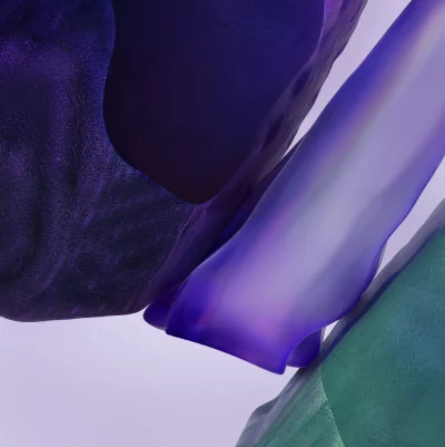 Dynamic Purple and Green Abstract Flowing Shapes Cinematic Wallpaper Background image