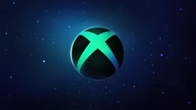 Glowing Xbox Gaming Emblem on Cosmic Dark Blue Background with Starry Particles image