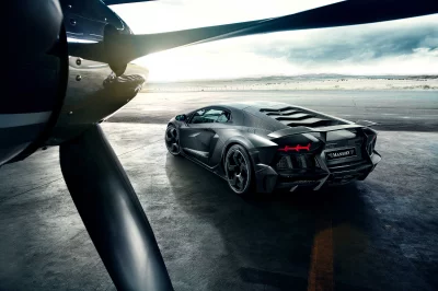 Exclusive Mansory Carbon Fiber Supercar on Airfield with Airplane Propeller image