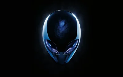 Sleek Futuristic Alien Head with Glowing Blue Details on Dark Background image
