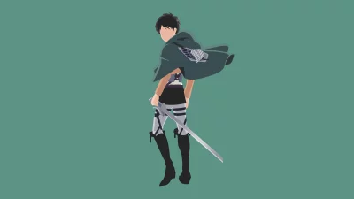Eren Yeager Minimalist Anime Art with Sword and Survey Corps Uniform image