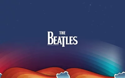 The Beatles Iconic Logo on Vibrant Rainbow Gradient Wallpaper Design image