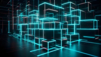 Futuristic Digital Cubes and Interconnected Neon Lines Abstract Technology Network Background image