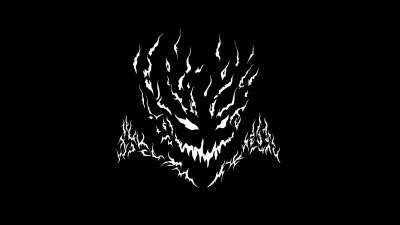 Abstract Dark Fantasy Demon Face with Jagged White Elements on Black Background image