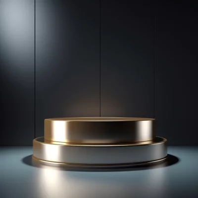 Luxurious Golden and Silver Two-Tiered Product Display Podium on Dark Background image