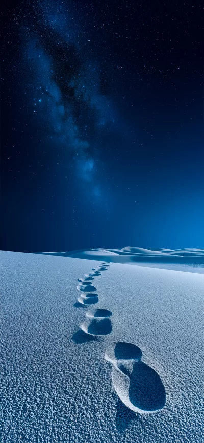 Footprints in the Desert Under a Starry Night Sky