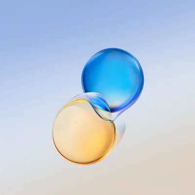 Abstract Blue and Yellow Spheres Intertwined with Refracted Light