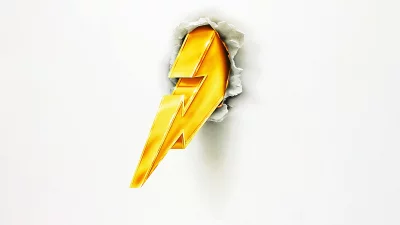 Dynamic Golden Lightning Bolt Bursting Through Ripped White Surface with 3D Effect image