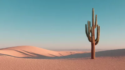 Majestic Saguaro Cactus in Serene Desert Landscape at Golden Hour image