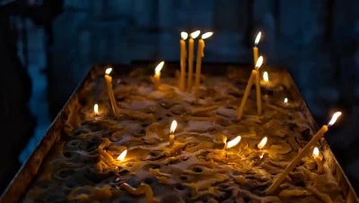 Glowing Prayer Candles, Melted Wax, Sacred Space image