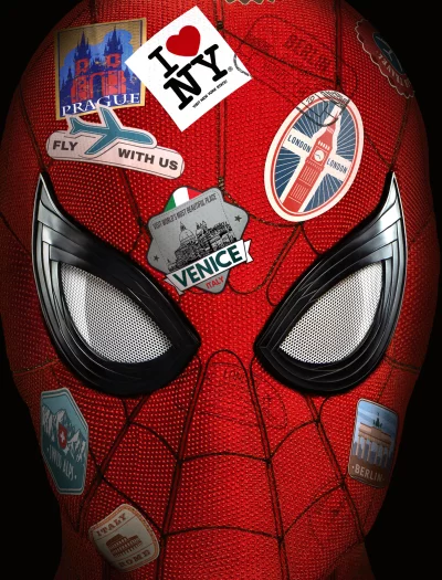 Spider-Man Mask Adorned with World Travel Stickers: Iconic Superhero Adventure and Global Exploration image