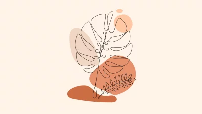 Minimalist Tropical Leaves Line Art with Abstract Organic Shapes and Warm Colors image