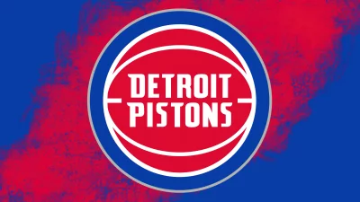Energetic Detroit Pistons NBA Logo on a Vibrant Red and Blue Grunge Backdrop image