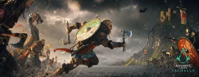 Fierce Viking Warrior Leading a Raging Raid in a Stormy Medieval Battle Scene image