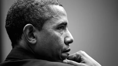 Barack Obama's Pensive Profile in Black and White Leadership Portrait image