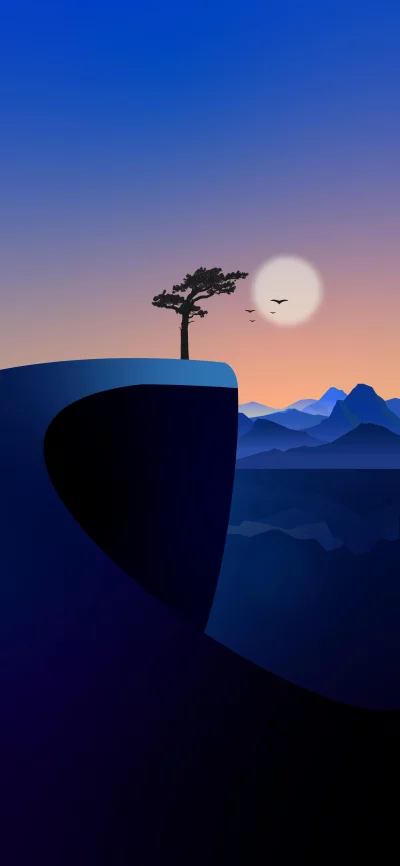 Minimalist Landscape: Lone Tree on Cliff Edge at Dusk