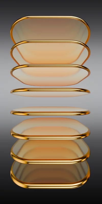 Stacked Shelves with Golden Trim and Translucent Orange Plates
