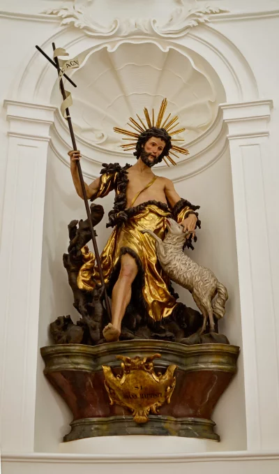 Baroque Sculpture of Saint John the Baptist with Lamb and Agnus Dei Banner image