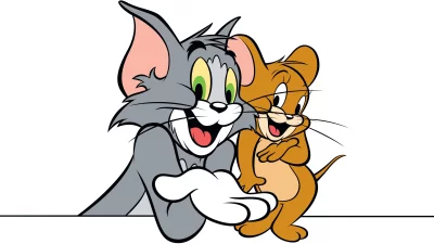 Playful Tom and Jerry Cat and Mouse Duo Smiling on White Background image