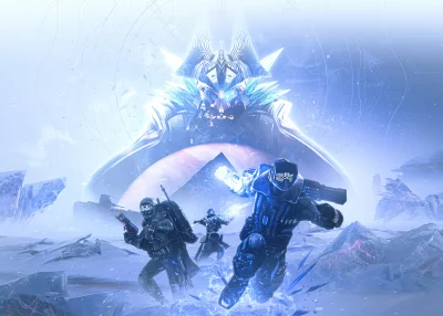 Futuristic Armored Guardians Battle Colossal Entity in Frozen Alien World image