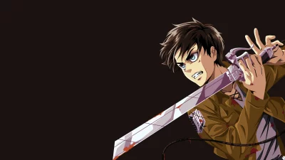 Eren Yeager Attack on Titan Warrior with Bloodied Blade and Fierce Gaze image