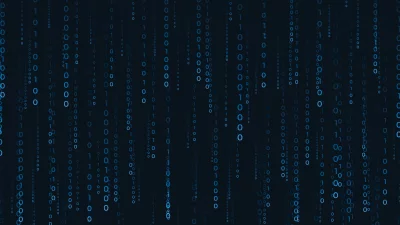 Dynamic Blue Binary Code Cascade Representing Digital Data Stream and Cybersecurity image