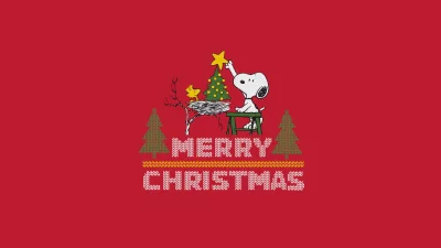Snoopy and Woodstock Decorating Christmas Tree Festive Holiday Wallpaper image