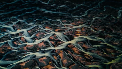 Braided River Delta Patterns Aerial Abstract View, Icelandic Glacial Landscape image
