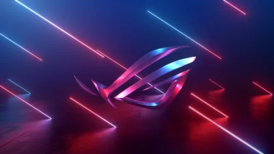 Dynamic ROG Logo Illuminated by Futuristic Neon Lights on Dark Background image