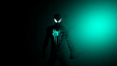 Abstract Spider-Man Silhouette with Glowing Turquoise Disintegration image