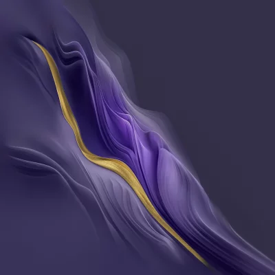 Abstract purple waves with a shimmering gold stripe flowing across a dark background