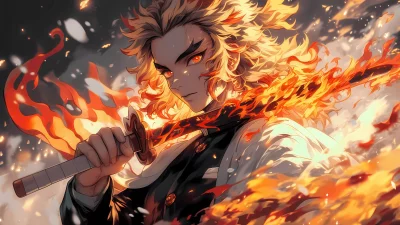 Rengoku Kyojuro Unleashing Flame Breathing Technique with Katana image