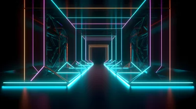 Cyberpunk Tunnel Illuminated by Vibrant Neon Blue, Pink, and Orange Lines image