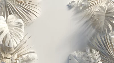 Elegant White Tropical Leaves Frame Minimalist Background Design with Subtle Shadows