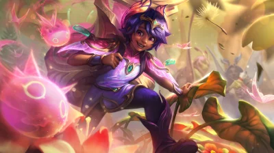 Joyful Magical Girl in Vibrant Fantasy Forest with Glowing Spirit Creatures image