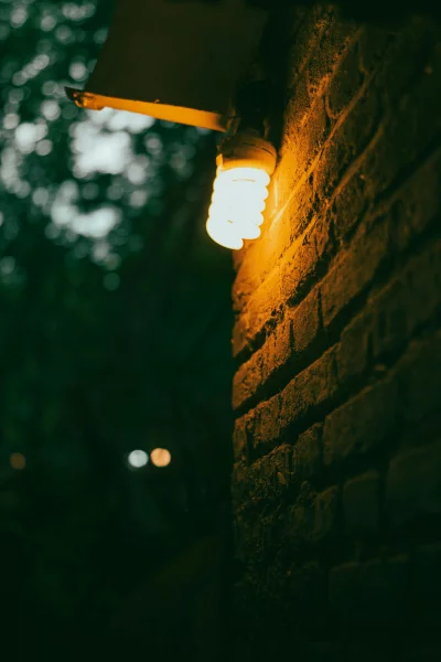 Spiral Bulb Warm Glow Old Brick Wall
