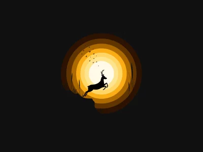 Graceful Deer Silhouette Leaping Against Golden Sunset Wildlife Illustration image