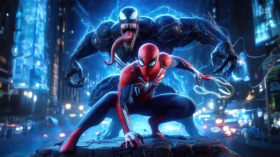 Dynamic Marvel's Spider-Man and Venom in an Electric City Confrontation image