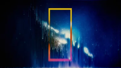 Abstract Digital Glitch Art Background with Bright Yellow Orange Frame and Pixel Sorting Effect image