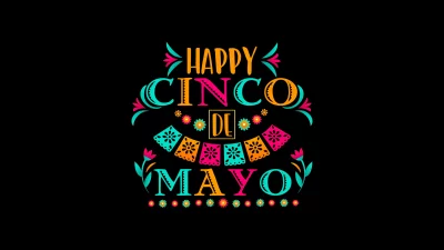 Vibrant Mexican Fiesta Holiday Text with Papel Picado and Floral Accents image