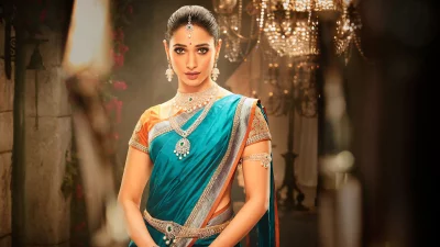 Exquisite Indian Woman in Teal Silk Saree with Diamond Emerald Bridal Jewelry image