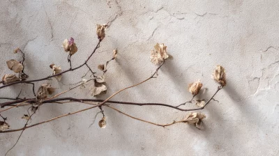 Minimalist Dried Botanical Branches on Textured Beige Wall with Natural Shadows