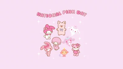 Adorable Pink Cartoon Characters Celebrating National Pink Day with Sparkles image