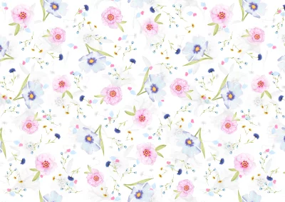 Elegant Watercolor Pink Blue Floral Seamless Pattern Design image