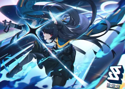 Anime Girl Character in Dynamic Pose with Glowing Energy and Sword image