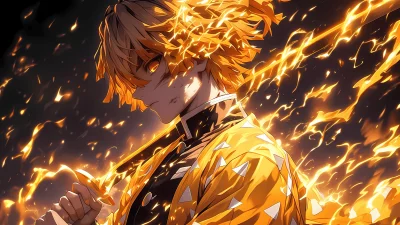 Zenitsu Agatsuma Unleashing Electrifying Thunder Breathing Sword Art image