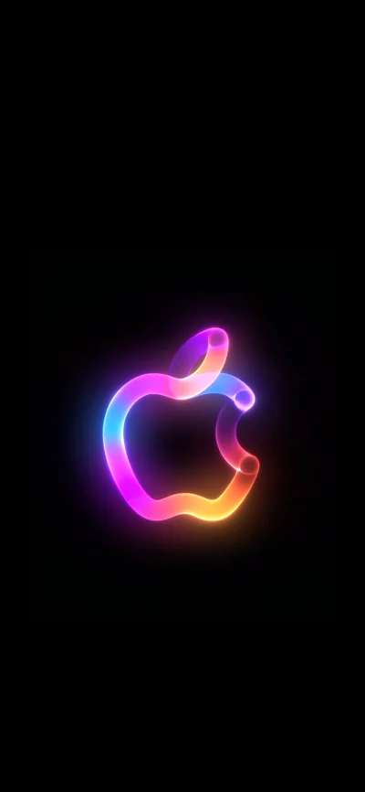 Vibrant Neon Apple Logo Glows on Black Background